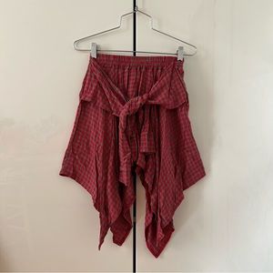 Red Plaid Asymmetrical Skirt w/ Fake Sleeves